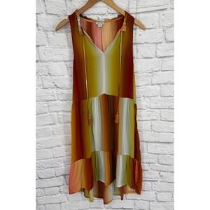 Sundance Ziveh Ombre Tiered Tassel V Neck Sleeveless Boho Dress Pockets Size S